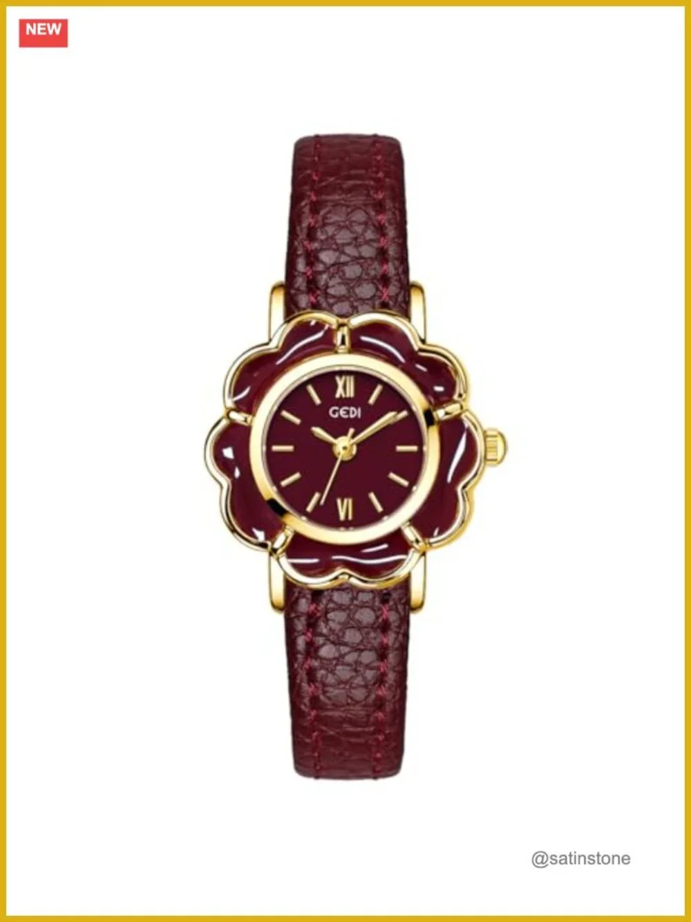 Floral-Shaped Creative Gold Quartz Watch Lightweight Leather Band Elegant Dress
